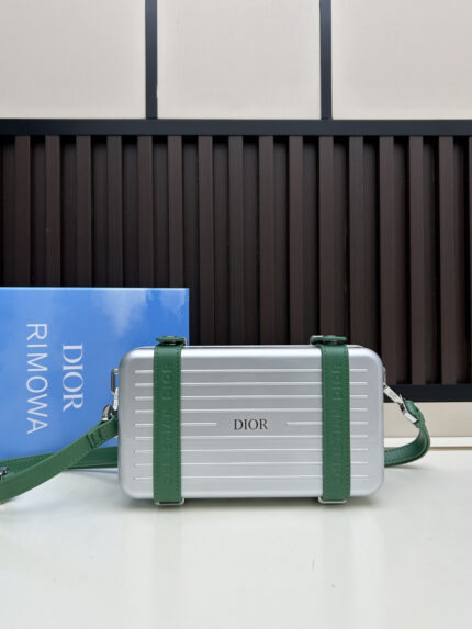 DIOR & RIMOWA Limited Edition Mini Trunk Bag   Silver with Green Strap