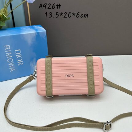 DIOR & RIMOWA Limited Edition Mini Trunk Bag   Light Pink with Gray Green Strap