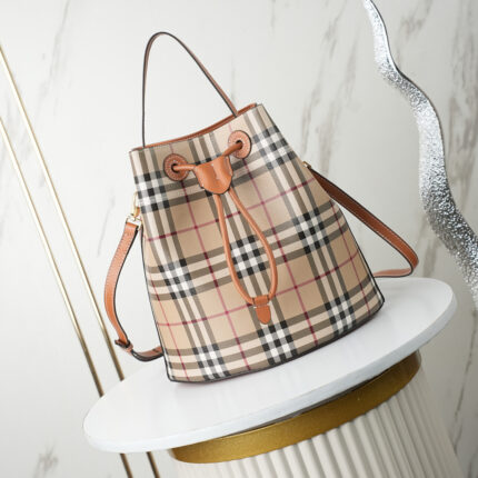 Checkered Brown Bucket Bag