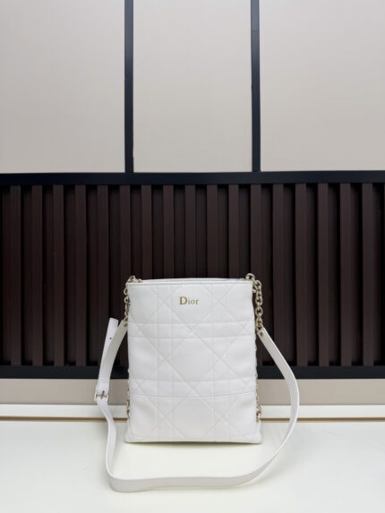 Dior Trianon Vertical Chain Bag White Color