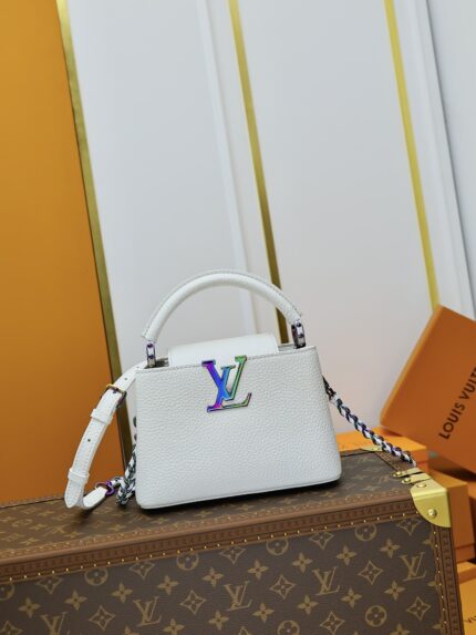 LOUIS VUITTON M22606 White with Colorful Logo  CAPUCINES Small Handbag