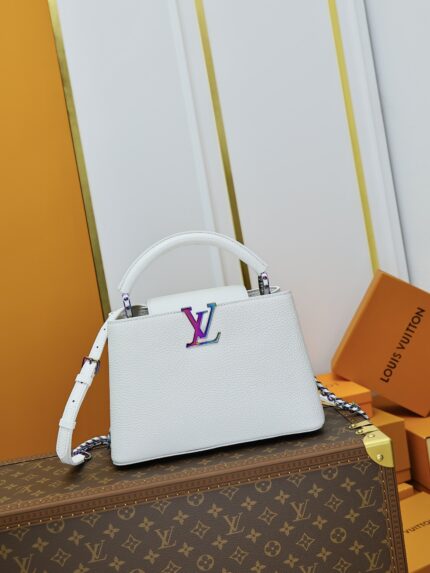 LOUIS VUITTON M22054 White with Colorful Logo  CAPUCINES BB Handbag