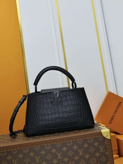 LOUIS VUITTON M23958 Black Crocodile Pattern with Black-Tone Hardware Medium Size