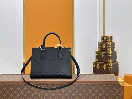 LV M45653 Black Embossed  OnTheGo Small Tote Bag