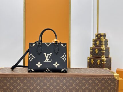 LV M45659 Black Embossed with Gold Logo  OnTheGo Small Handbag