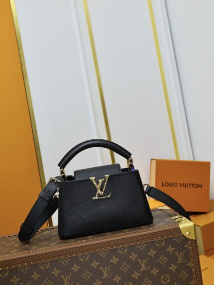 LV CAPUCINES EAST WEST Mini Handbag Model M24671 Black Small Size