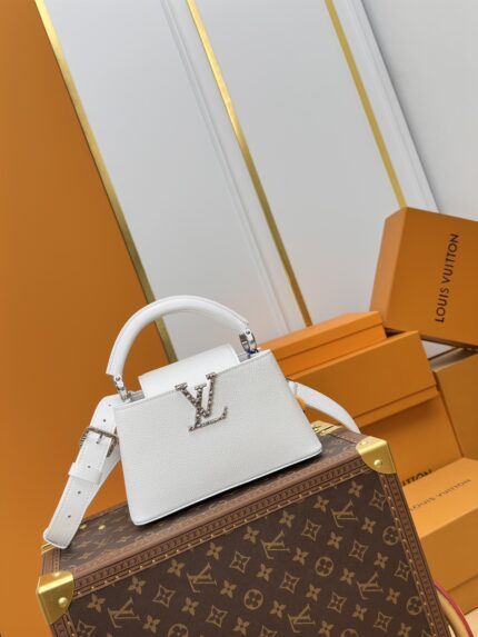 LV CAPUCINES EAST WEST Mini Handbag  Model M24671 White Small Size