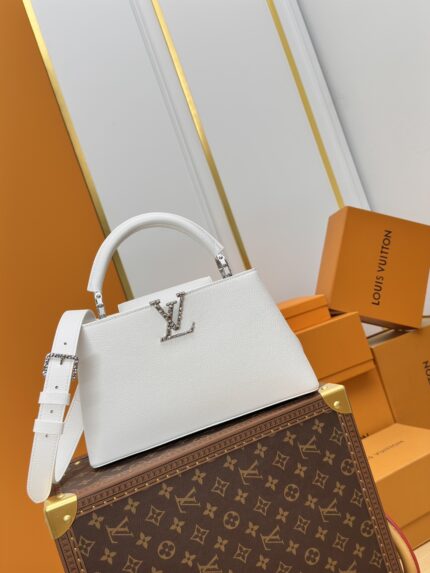 LV M24672 White Medium Size Capucines East West Handbag