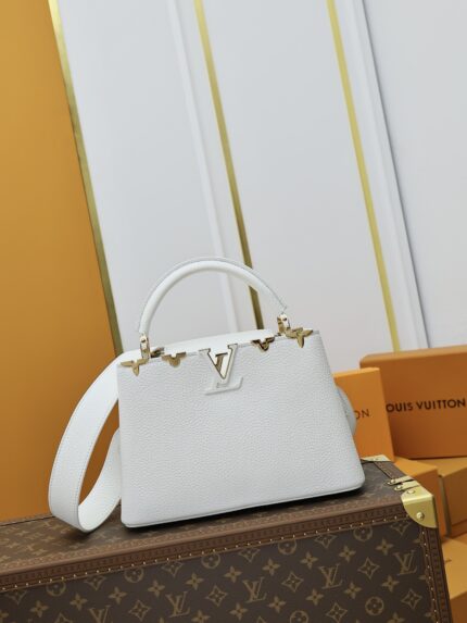 LV M55235 White with Gold Tone Hardware Capucines BB Handbag