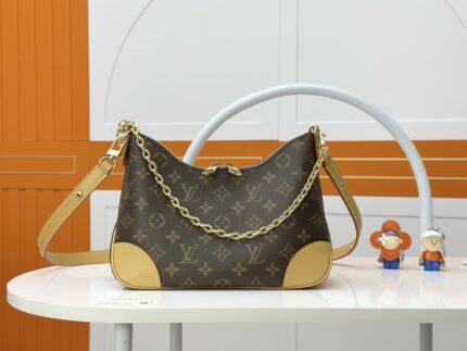 Monogram yellow leather chain with werewolf embroidery vertical shopping bag