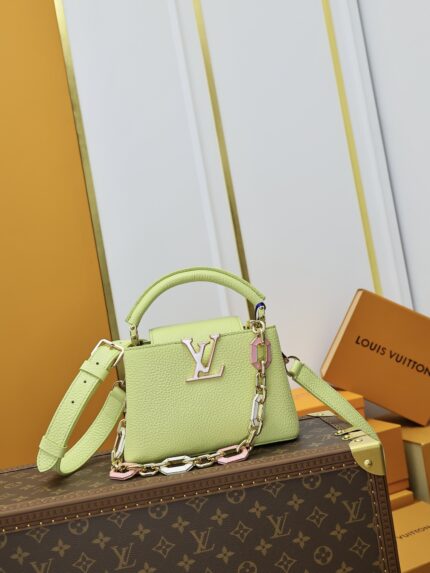 Louis Vuitton CAPUCINES Handbag Green with gold logo Mini