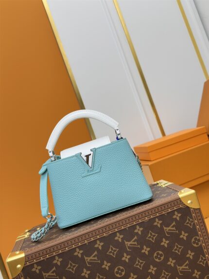 Louis Vuitton CAPUCINES Handbag blue with White handles Mini