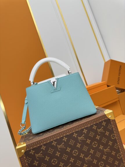 Louis Vuitton CAPUCINES Handbag blue with White handles