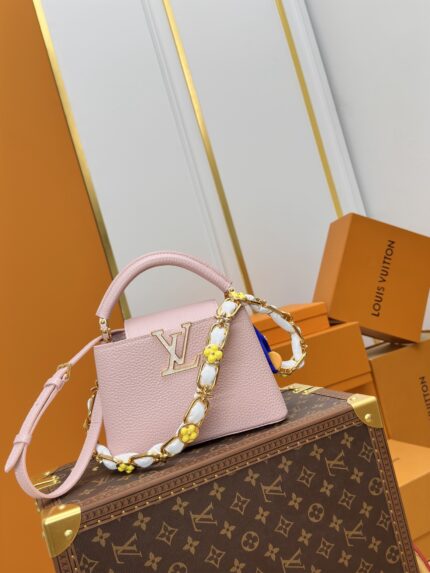 Louis Vuitton CAPUCINES BB Handbag Pink with white logo Mini