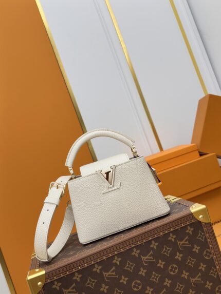 Louis Vuitton CAPUCINES Handbag White with gold Mini