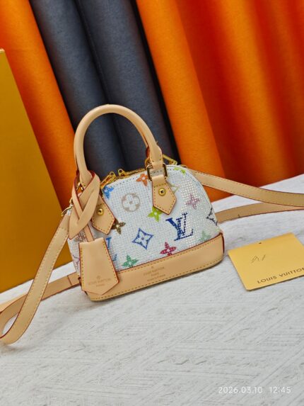 LV White Multicolor Alma BB with Rhinestones