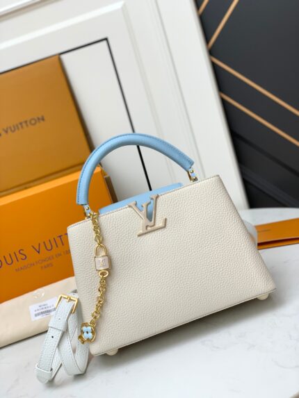 Louis Vuitton CAPUCINES Handbag White with blue handles
