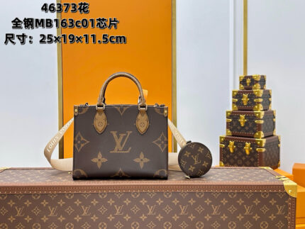 LV OnTheGo Monogram tote bag with a coin pouch