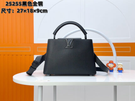 LV Black Top Grade Original Leather Capucines Medium Handbag