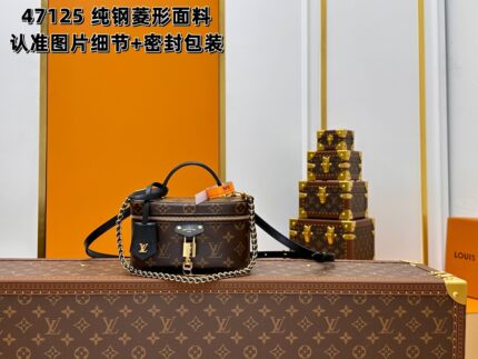 LV Quilted Vanity Case  Monogram Vanity Chain Pouch Handbag