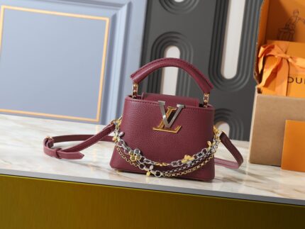 LOUIS VUITTON Capucines Small Size Handbag  Burgundy