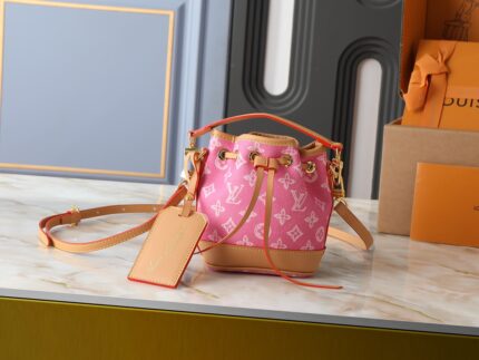 LV Nano Noé Handbag  130th Anniversary Monogram Collection Fuchsia