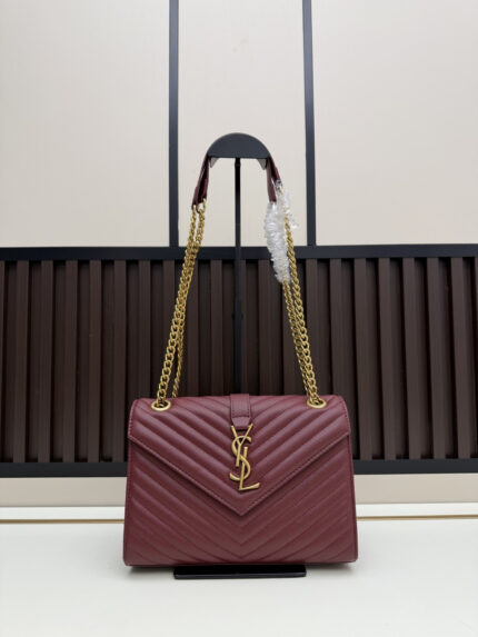 YSL Medium Size  Caviar Chain Bag Chic and elegant  Burgundy