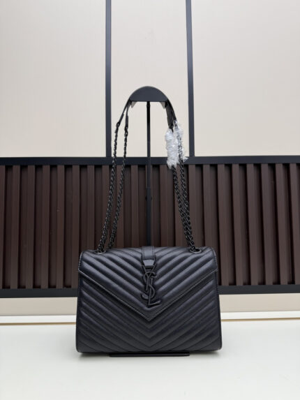 YSL Medium Size  Caviar Chain Bag Chic and elegant  Black with Black Chain