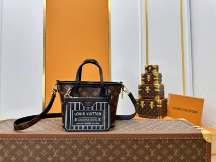 LV  Monogram Black Neverfull Bandoulière Inside Out BB Handbag