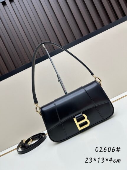 Balenciaga Black Underarm  Crossbody Bag with Gold Buckle