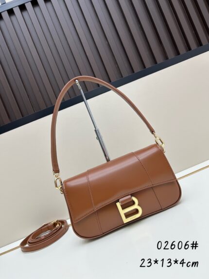 Balenciaga Caramel Brown Underarm  Crossbody Bag with Gold Buckle