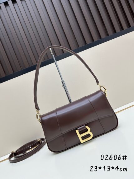 Balenciaga Dark Brown Underarm  Crossbody Bag with Gold Buckle