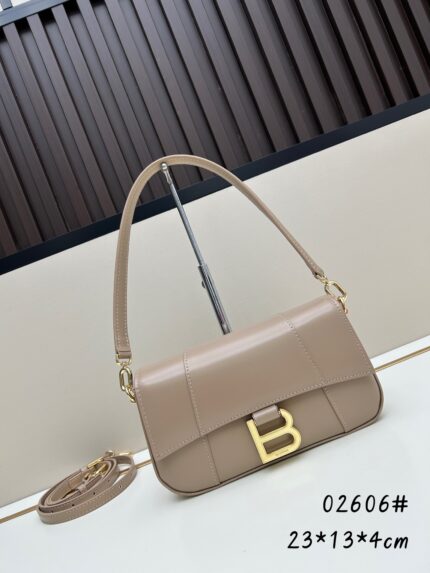 Balenciaga Cream Apricot Underarm  Crossbody Bag with Gold Buckle