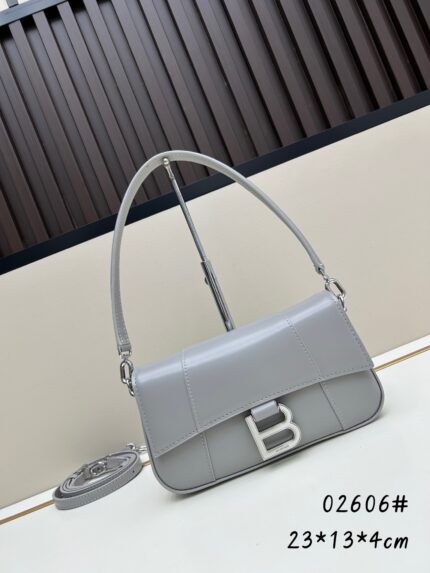 Balenciaga Light Grey Underarm & Crossbody Bag with Silver Buckle