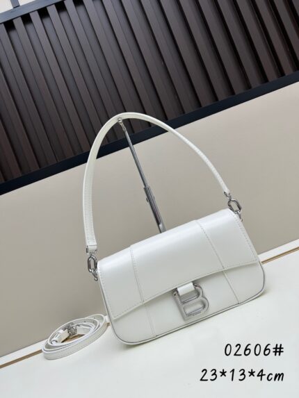 Balenciaga White Underarm  Crossbody Bag with Silver Buckle