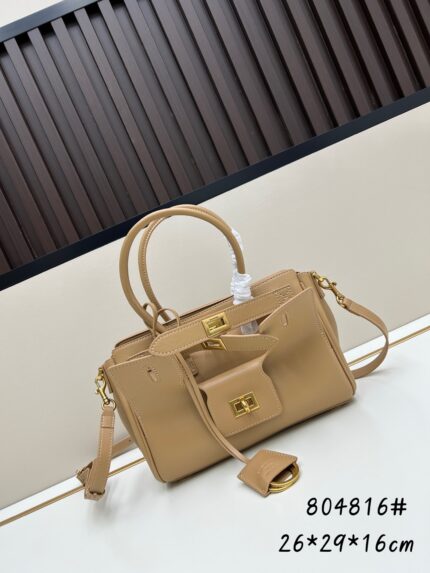 Balenciaga multi-pocket motorcycle Birkin bag Milk tea color