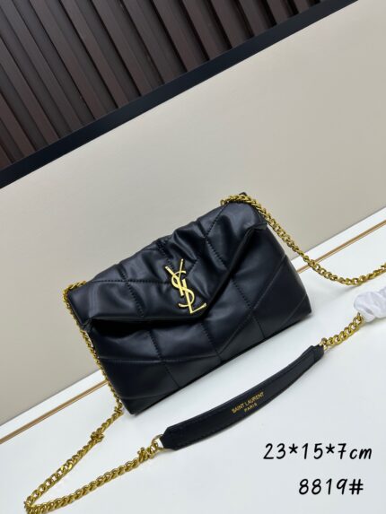 YSL Loulou Puffer cloud bag Small size Black with gold logo