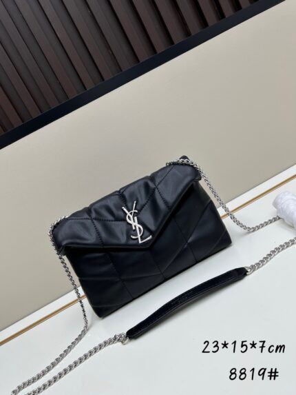 YSL Loulou Puffer cloud bag Small size Black with silver logo