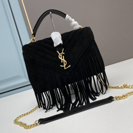 YSL Monogram College matte leather with tassel  a timeless messenger bag Black style