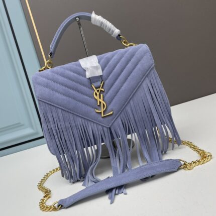 YSL Monogram College matte leather with tassel a timeless messenger bag Gray-blue