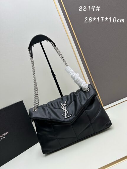 YSL LouLou Puffer pillow cloud bag  Black with silver logo