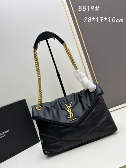 YSL LouLou Puffer pillow cloud bag Black with gold logo