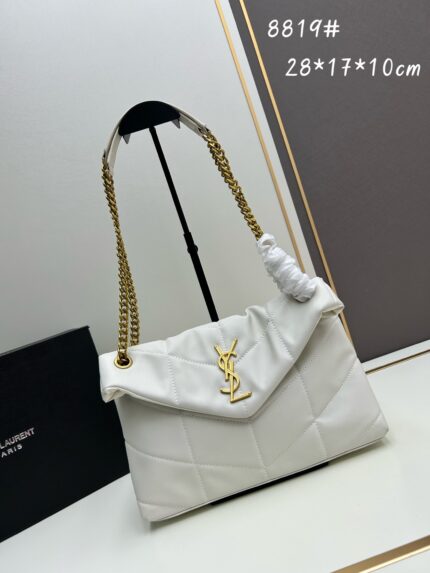 YSL LouLou Puffer pillow cloud bag White