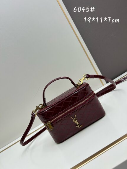 YSL GABY Mini Cosmetic Bag Burgundy Compact and chic