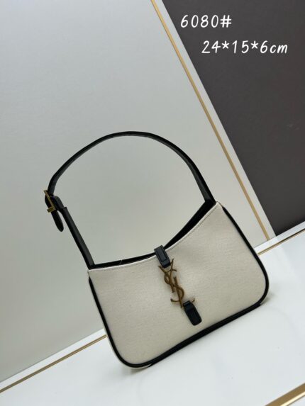 YSL Canvas Underarm Bag Black Strap  Minimalist Vintage