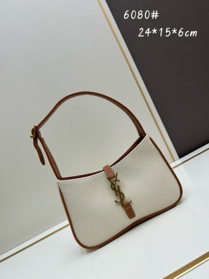 YSL Canvas Underarm Bag Brown Strap  Minimalist Vintage