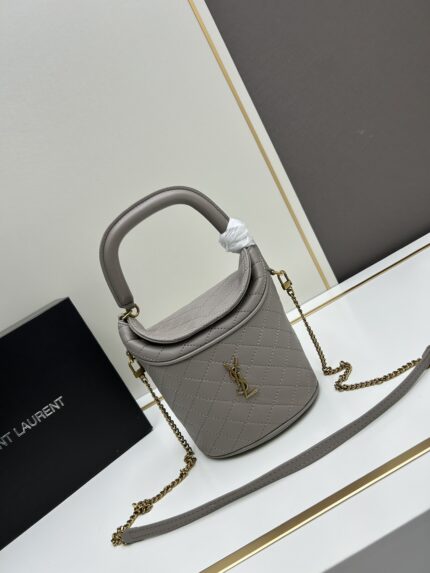 YSL GABY Series  Mini Lambskin  Fortune  Bucket Bag Top Handle Bag Gray