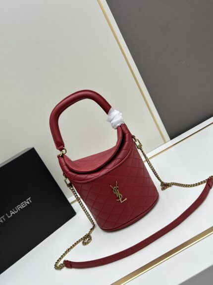 YSL GABY Series  Mini Lambskin  Fortune  Bucket Bag Top Handle Bag Red