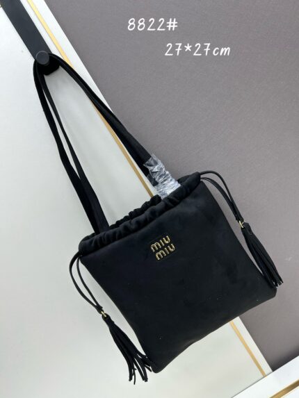 MIUMIU 24W Runway Suede Fringe Bag Black