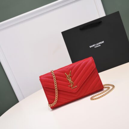 YSL classic envelope bag lambskin red with gold chain